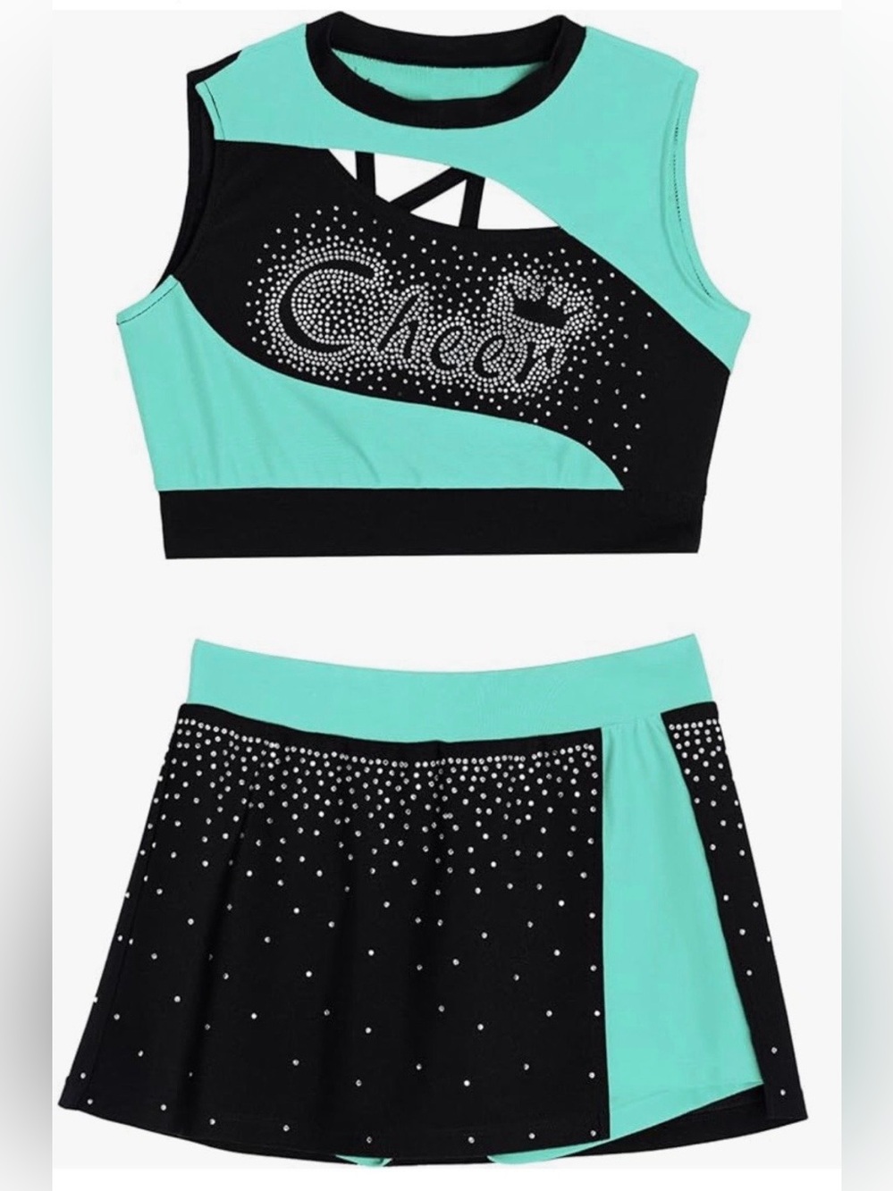 New 2 Piece Cheerleading Uniform Outfit Sleeveless Crop Top w/ Skirt cheer sz 10